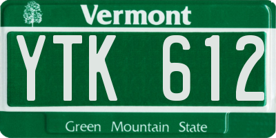 VT license plate YTK612