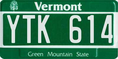 VT license plate YTK614