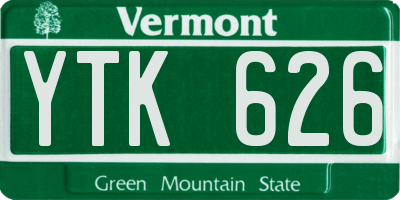 VT license plate YTK626