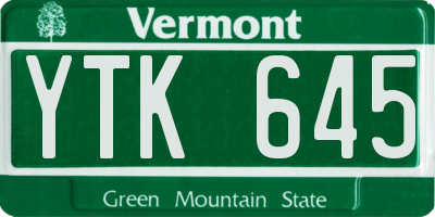 VT license plate YTK645