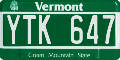 VT license plate YTK647
