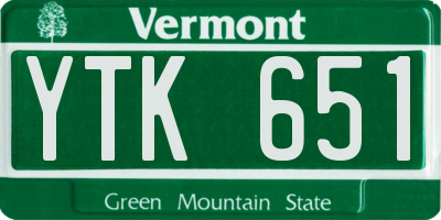 VT license plate YTK651