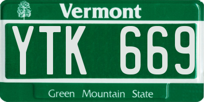 VT license plate YTK669