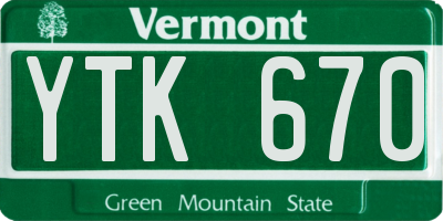 VT license plate YTK670