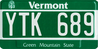 VT license plate YTK689