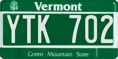 VT license plate YTK702