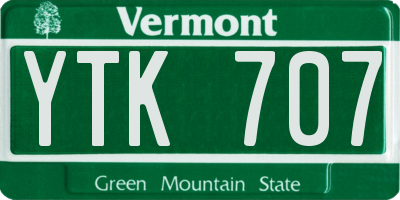 VT license plate YTK707