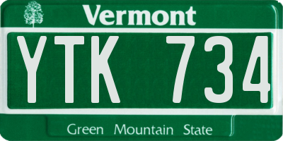 VT license plate YTK734