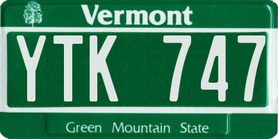 VT license plate YTK747