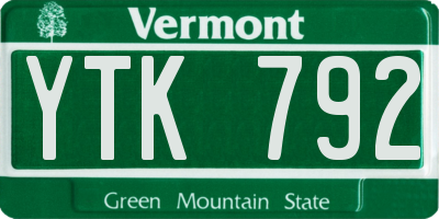 VT license plate YTK792