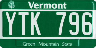 VT license plate YTK796
