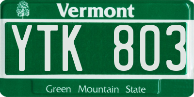 VT license plate YTK803