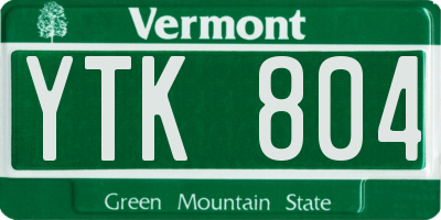 VT license plate YTK804