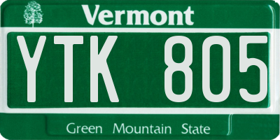 VT license plate YTK805