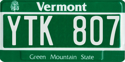 VT license plate YTK807