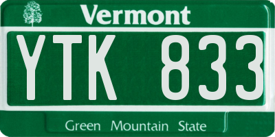 VT license plate YTK833