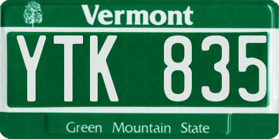 VT license plate YTK835