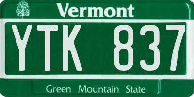 VT license plate YTK837
