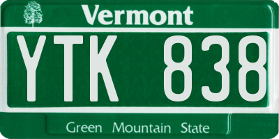 VT license plate YTK838