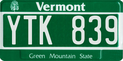 VT license plate YTK839