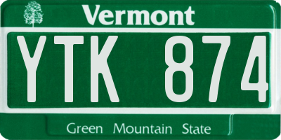 VT license plate YTK874