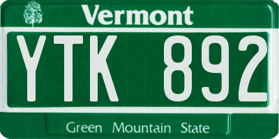 VT license plate YTK892