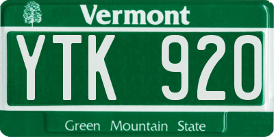 VT license plate YTK920