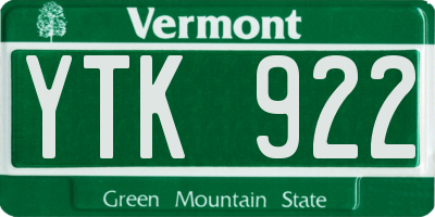 VT license plate YTK922