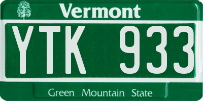 VT license plate YTK933