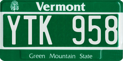 VT license plate YTK958