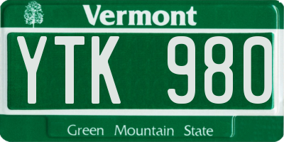 VT license plate YTK980