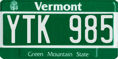 VT license plate YTK985