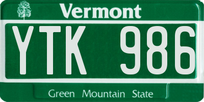 VT license plate YTK986
