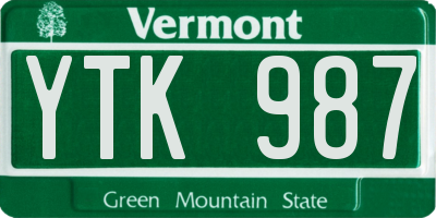 VT license plate YTK987
