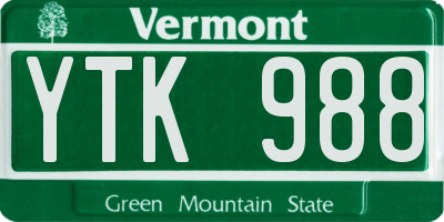 VT license plate YTK988