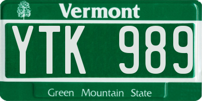VT license plate YTK989