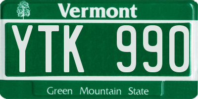 VT license plate YTK990