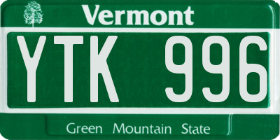 VT license plate YTK996