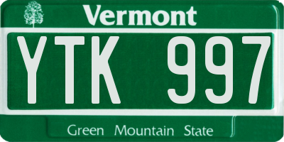 VT license plate YTK997