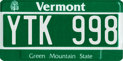 VT license plate YTK998