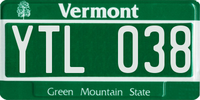 VT license plate YTL038