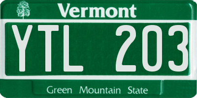 VT license plate YTL203