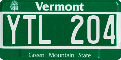VT license plate YTL204