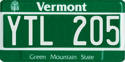 VT license plate YTL205
