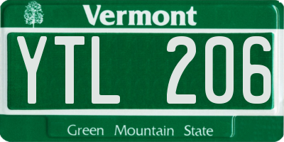 VT license plate YTL206