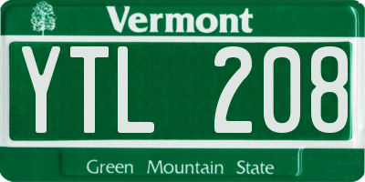 VT license plate YTL208