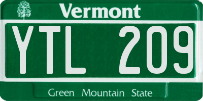 VT license plate YTL209