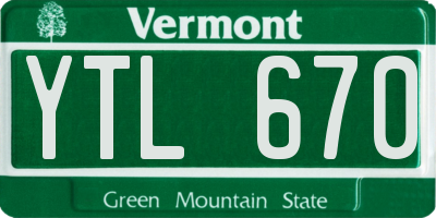 VT license plate YTL670