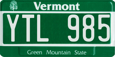 VT license plate YTL985