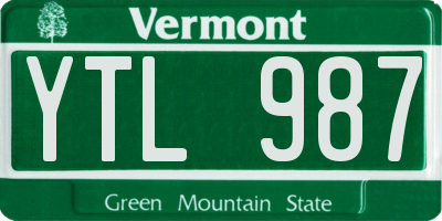 VT license plate YTL987